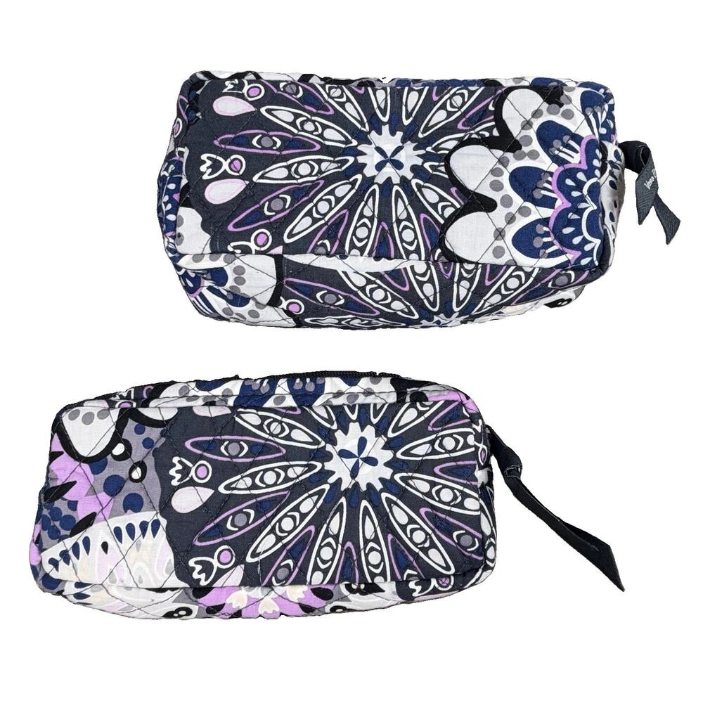 Vera Bradley Night Owl Cosmetic Bags Set of 2 Quilted Purple Blue Black 22032